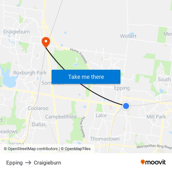 Epping to Craigieburn map