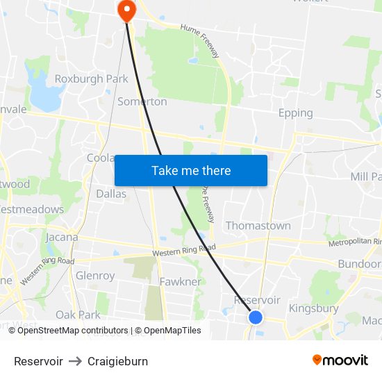 Reservoir to Craigieburn map