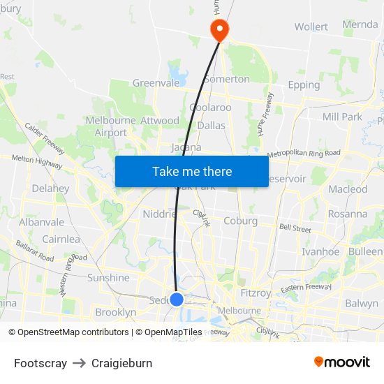 Footscray to Craigieburn map