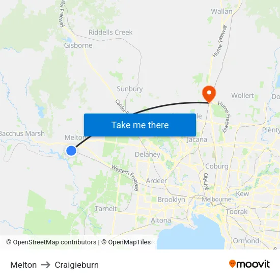 Melton to Craigieburn map