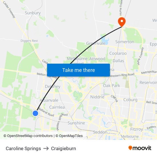 Caroline Springs to Craigieburn map