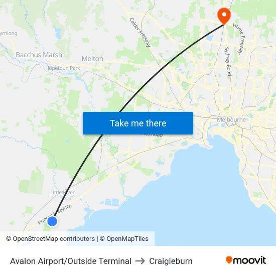 Avalon Airport/Outside Terminal to Craigieburn map