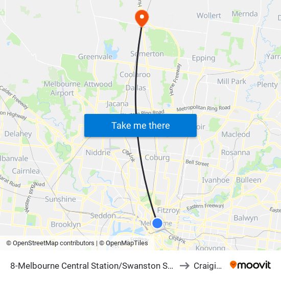 8-Melbourne Central Station/Swanston St (Melbourne City) to Craigieburn map