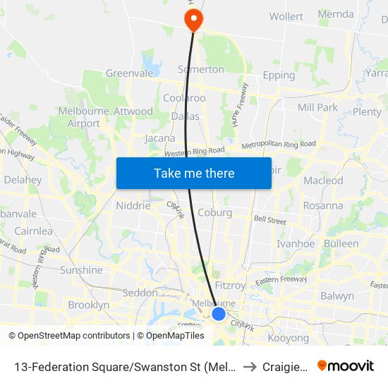 13-Federation Square/Swanston St (Melbourne City) to Craigieburn map