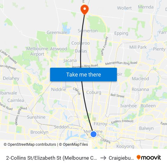 2-Collins St/Elizabeth St (Melbourne City) to Craigieburn map