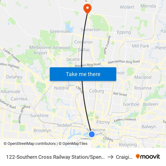 122-Southern Cross Railway Station/Spencer St (Melbourne City) to Craigieburn map