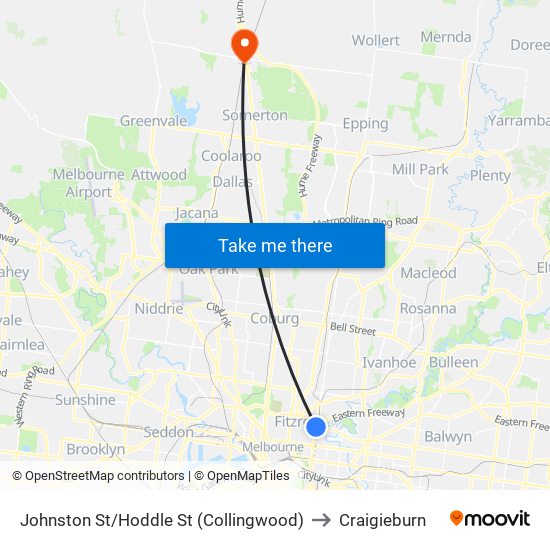 Johnston St/Hoddle St (Collingwood) to Craigieburn map