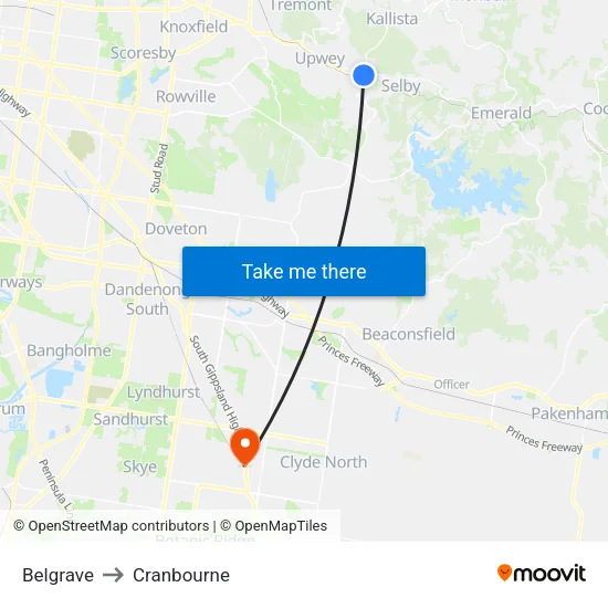Belgrave to Cranbourne map