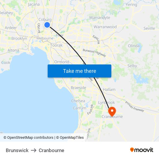 Brunswick to Cranbourne map