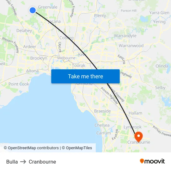 Bulla to Cranbourne map