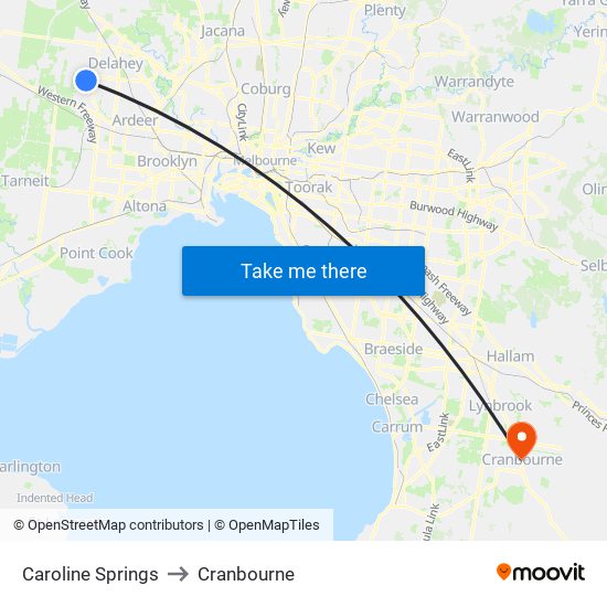 Caroline Springs to Cranbourne map