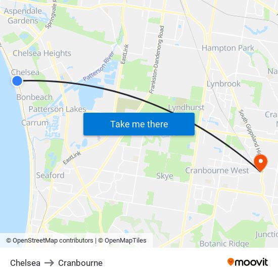 Chelsea to Cranbourne map