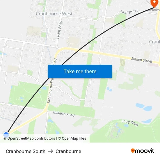 Cranbourne South to Cranbourne map