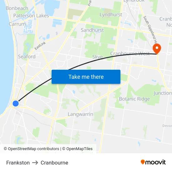 Frankston to Cranbourne map