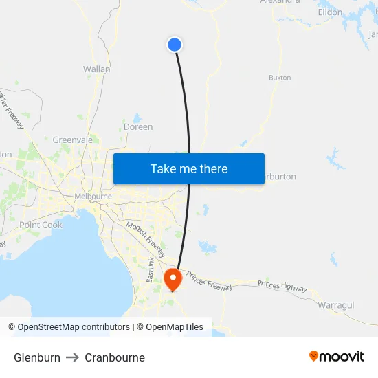 Glenburn to Cranbourne map