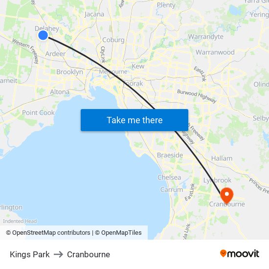 Kings Park to Cranbourne map