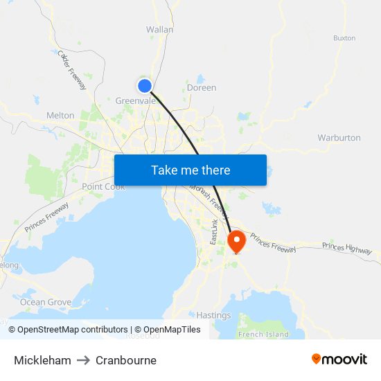 Mickleham to Cranbourne map