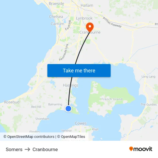 Somers to Cranbourne map