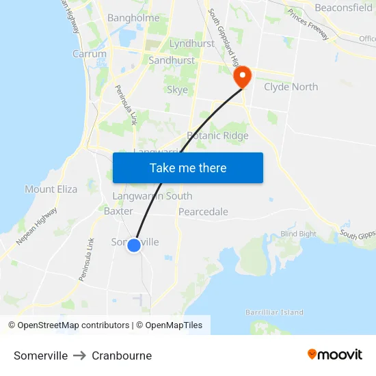 Somerville to Cranbourne map