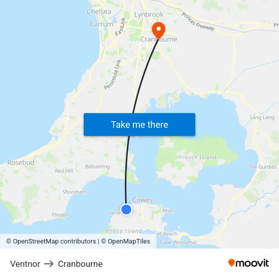 Ventnor to Cranbourne map