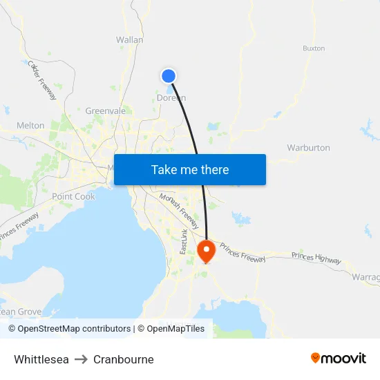 Whittlesea to Cranbourne map