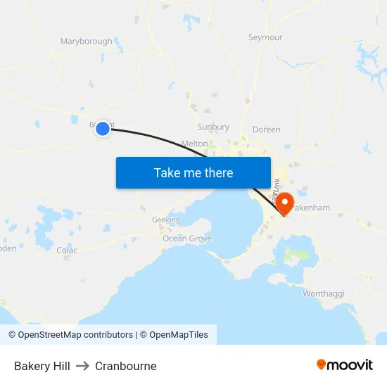 Bakery Hill to Cranbourne map