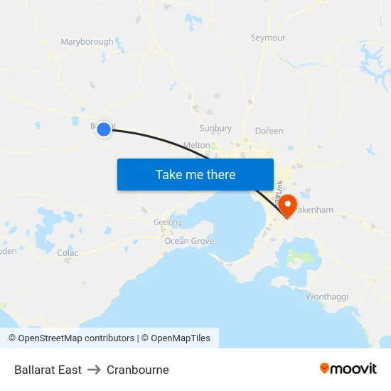 Ballarat East to Cranbourne map