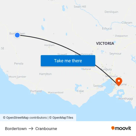 Bordertown to Cranbourne map