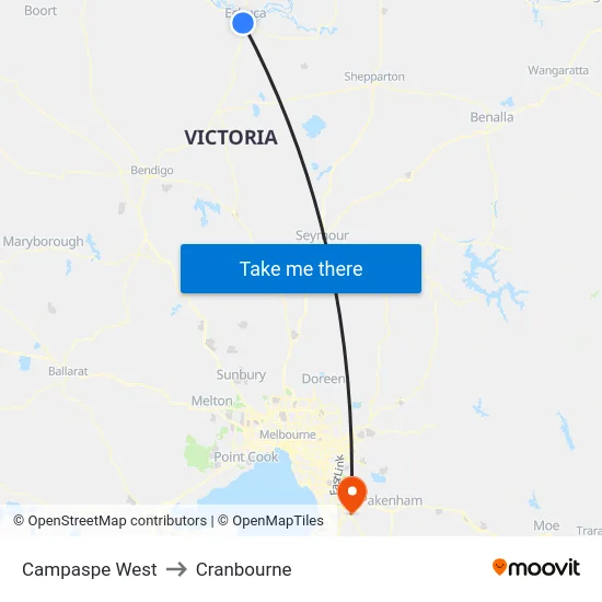 Campaspe West to Cranbourne map