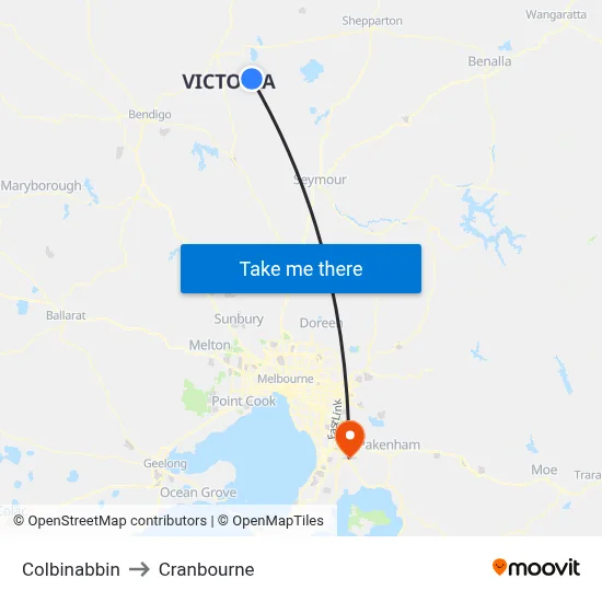 Colbinabbin to Cranbourne map