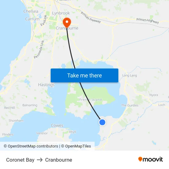 Coronet Bay to Cranbourne map