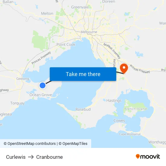 Curlewis to Cranbourne map