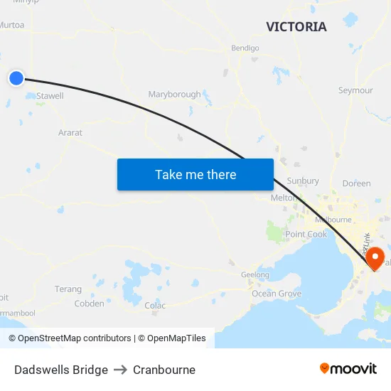 Dadswells Bridge to Cranbourne map