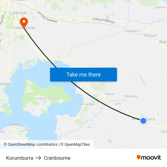 Korumburra to Cranbourne map