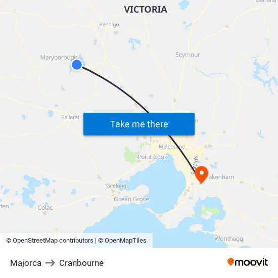 Majorca to Cranbourne map