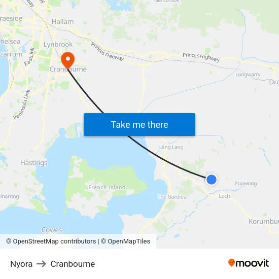Nyora to Cranbourne map