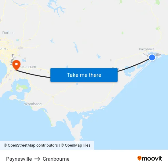 Paynesville to Cranbourne map