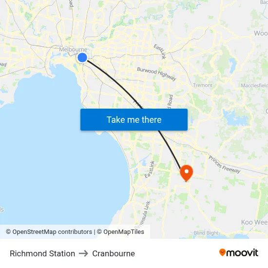 Richmond Station to Cranbourne map