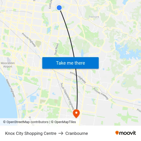 Knox City Shopping Centre to Cranbourne map