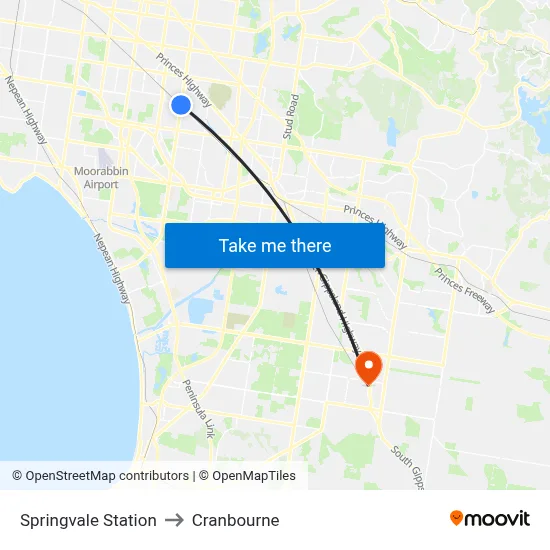 Springvale Station to Cranbourne map