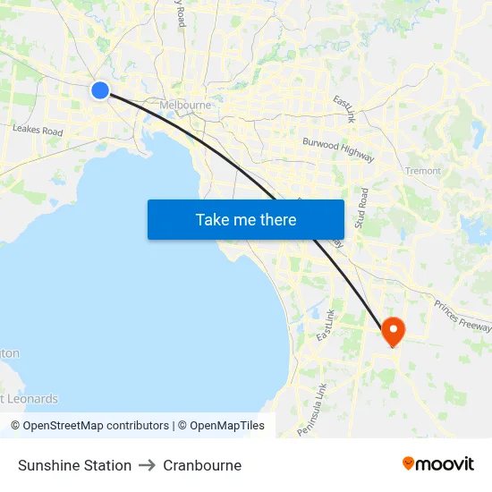 Sunshine Station to Cranbourne map