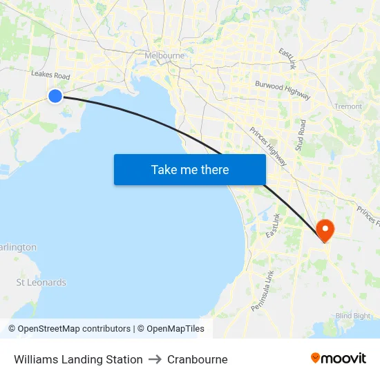 Williams Landing Station to Cranbourne map