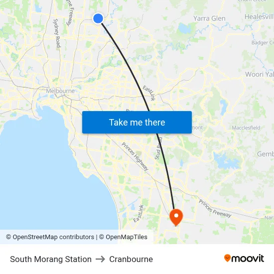 South Morang Station to Cranbourne map
