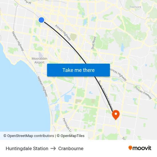 Huntingdale Station to Cranbourne map