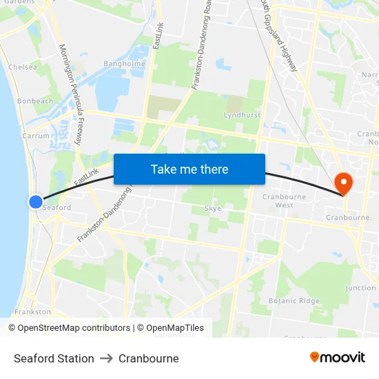 Seaford Station to Cranbourne map