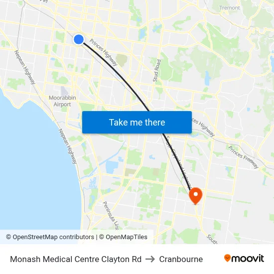 Monash Medical Centre Clayton Rd to Cranbourne map