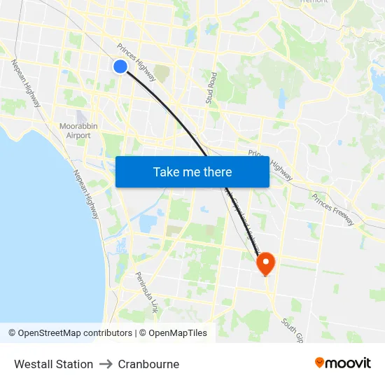 Westall Station to Cranbourne map