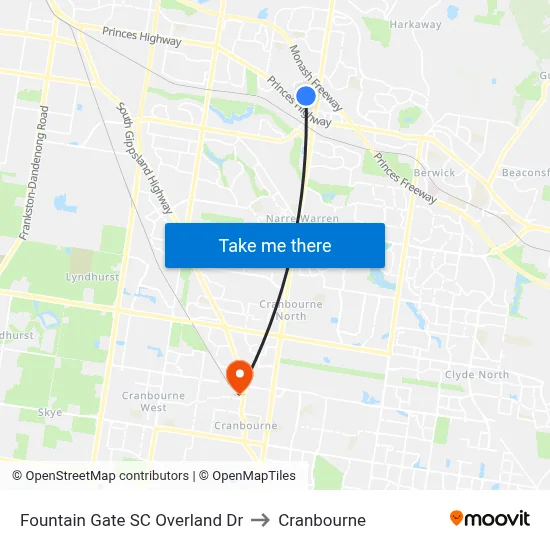 Fountain Gate SC Overland Dr to Cranbourne map