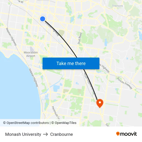 Monash University to Cranbourne map