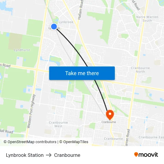 Lynbrook Station to Cranbourne map